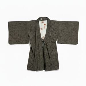 Japanese Vintage Haori 100% Silk Kimono Jacket Robe MCM Abstract Black Pattern